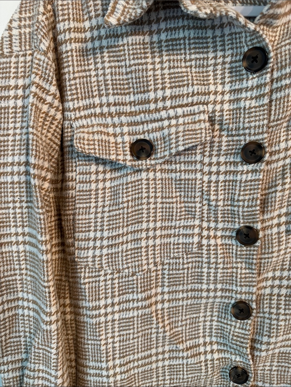 LA MIEL Beige and Cream Plaid Button-Up Jacket/Shacket Size Small - Picture 3 of 9